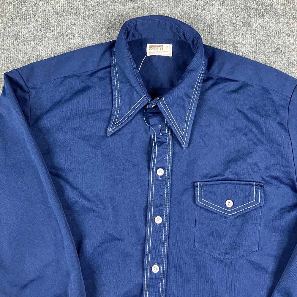 Montgomery Ward Shirt Mens XL‎ Navy Western Solid Pearl Snap Cowboy
